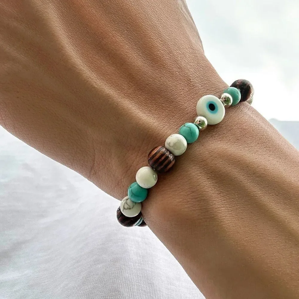 Bohemian Eye Stretch Wood Bracelet